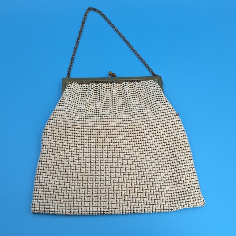 Vintage Early Whiting & Davis Chain Mail Mesh Evening Bag Kiss Close Gold tone